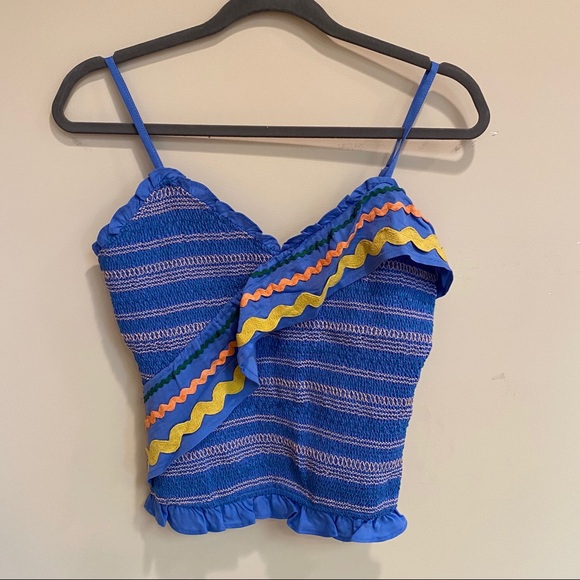 Blue/Colorful Pattern Ruffle Tank Top NWT - Picture 1 of 4